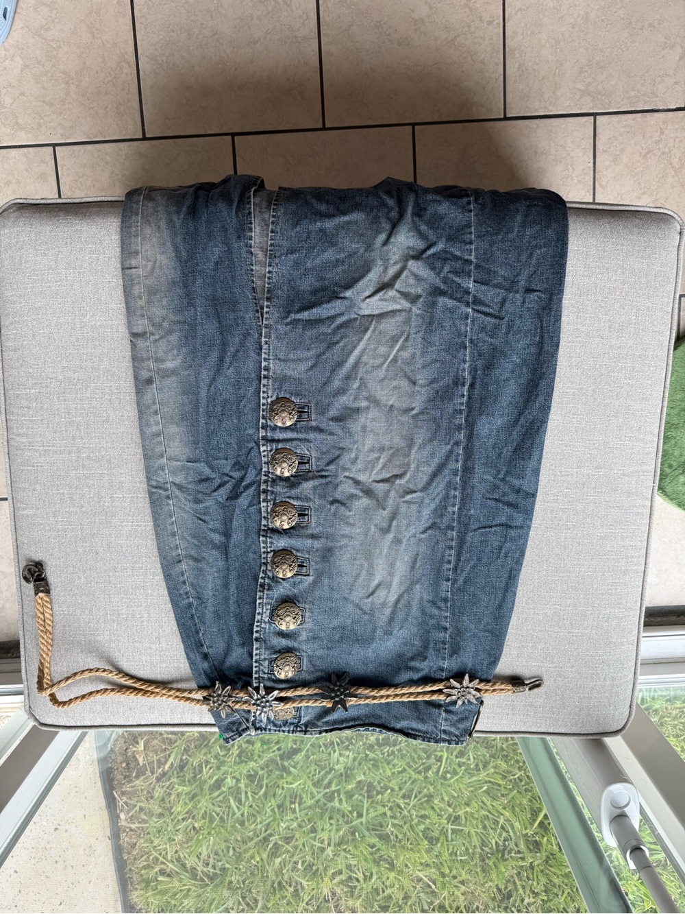 Denim Maxi Skirt in Faded Blue with Decorative Buttons